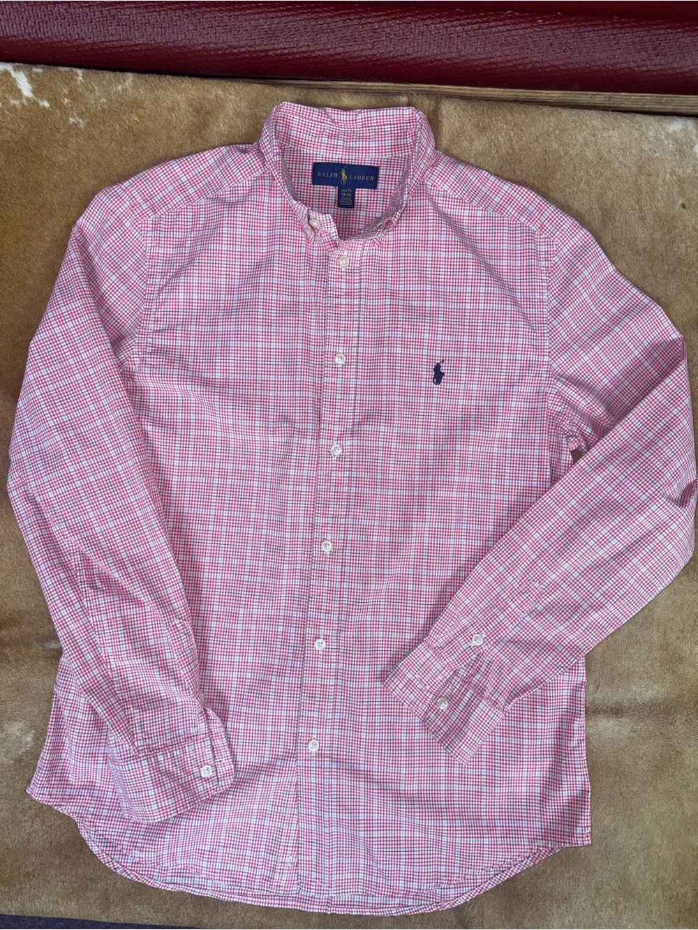 Ralph Lauren Red & White Plaid Button-Down Shirt with Navy Pony
